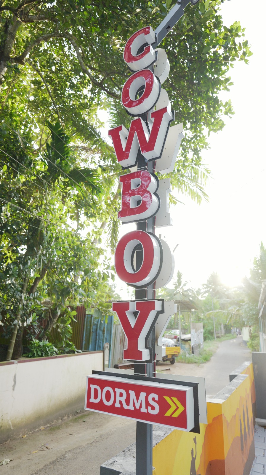 Cowboy Dorms roadside signboard