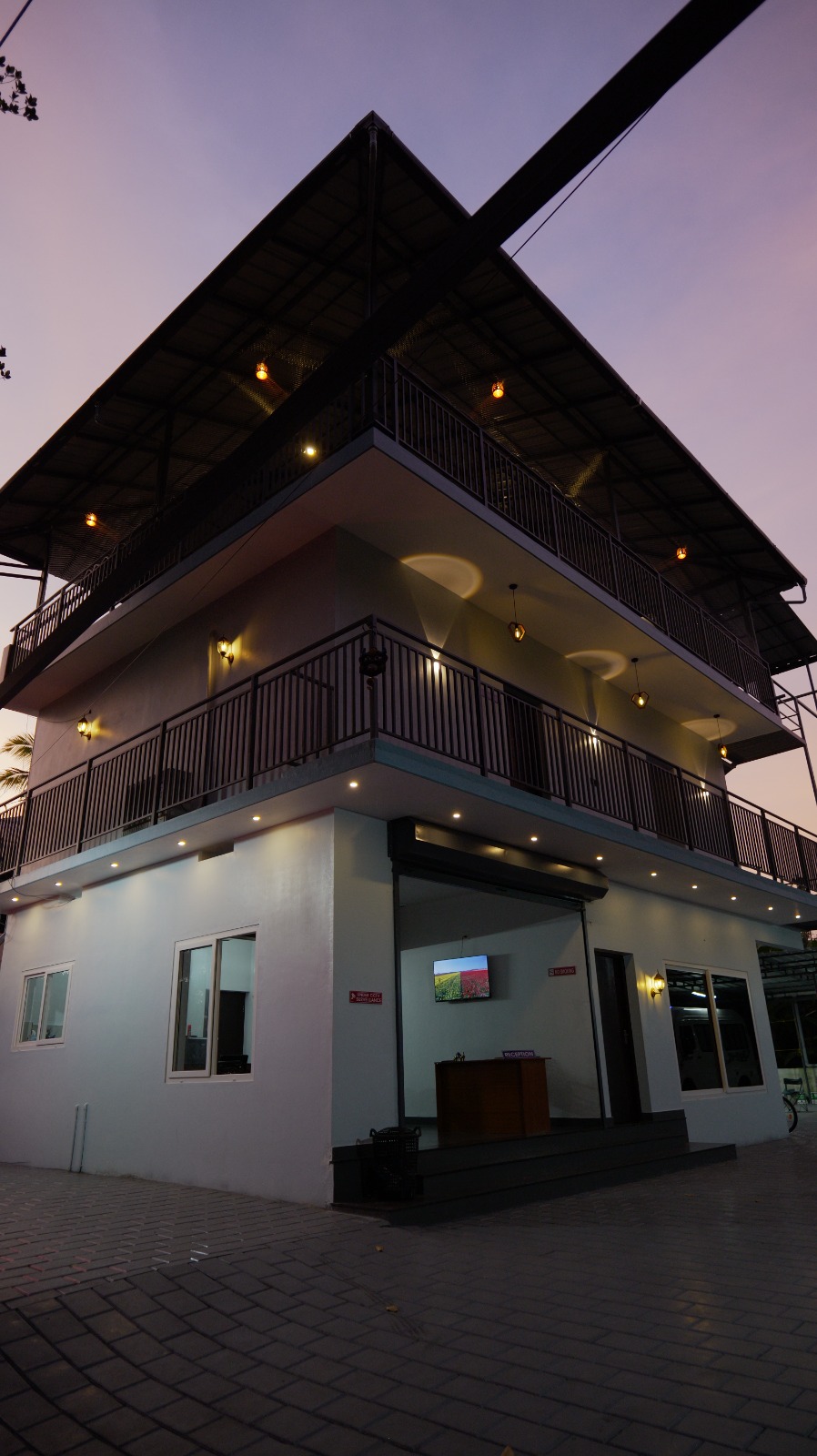 Cowboy Dorms building at night